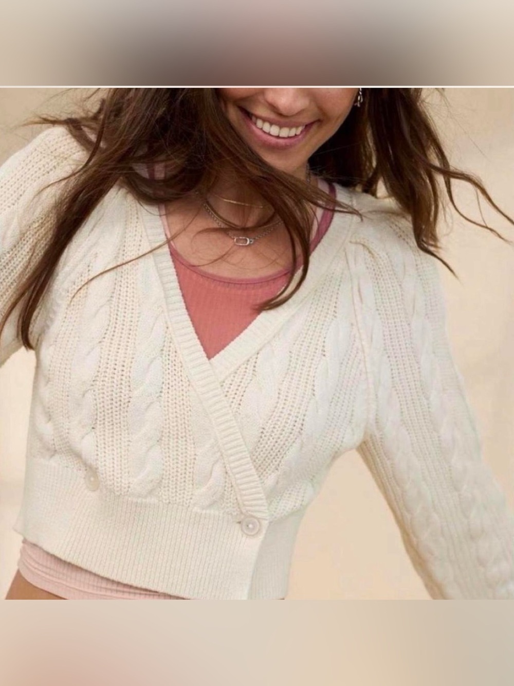 Aerie cable knit cotton cropped wrap cardigan extra small